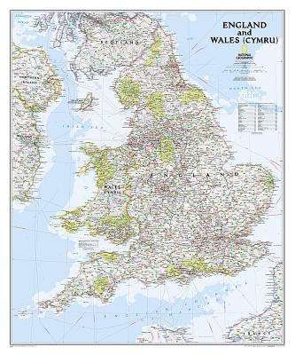 National Geographic England and Wales Wall Map - Classic - Laminated (30 X 36 In)