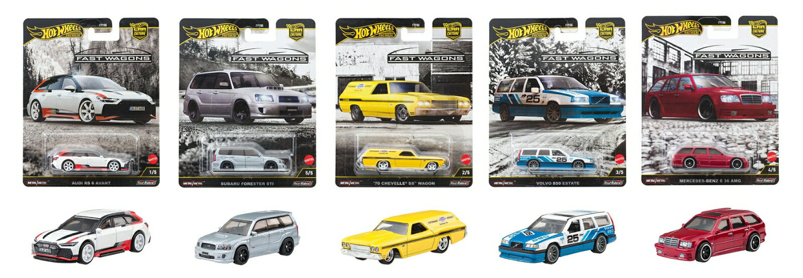 【楽天ブックス限定特典】【セット商品】ホットウィール(Hot Wheels) カーカルチャー ファスト・ワゴン アウディ RS 6 アバント + スバル フォレスター STI + '70 シェベル SS ワゴン + ボルボ 850 エステート + メルセデス・ベンツ E 36 AMG(アクリルスタンド)