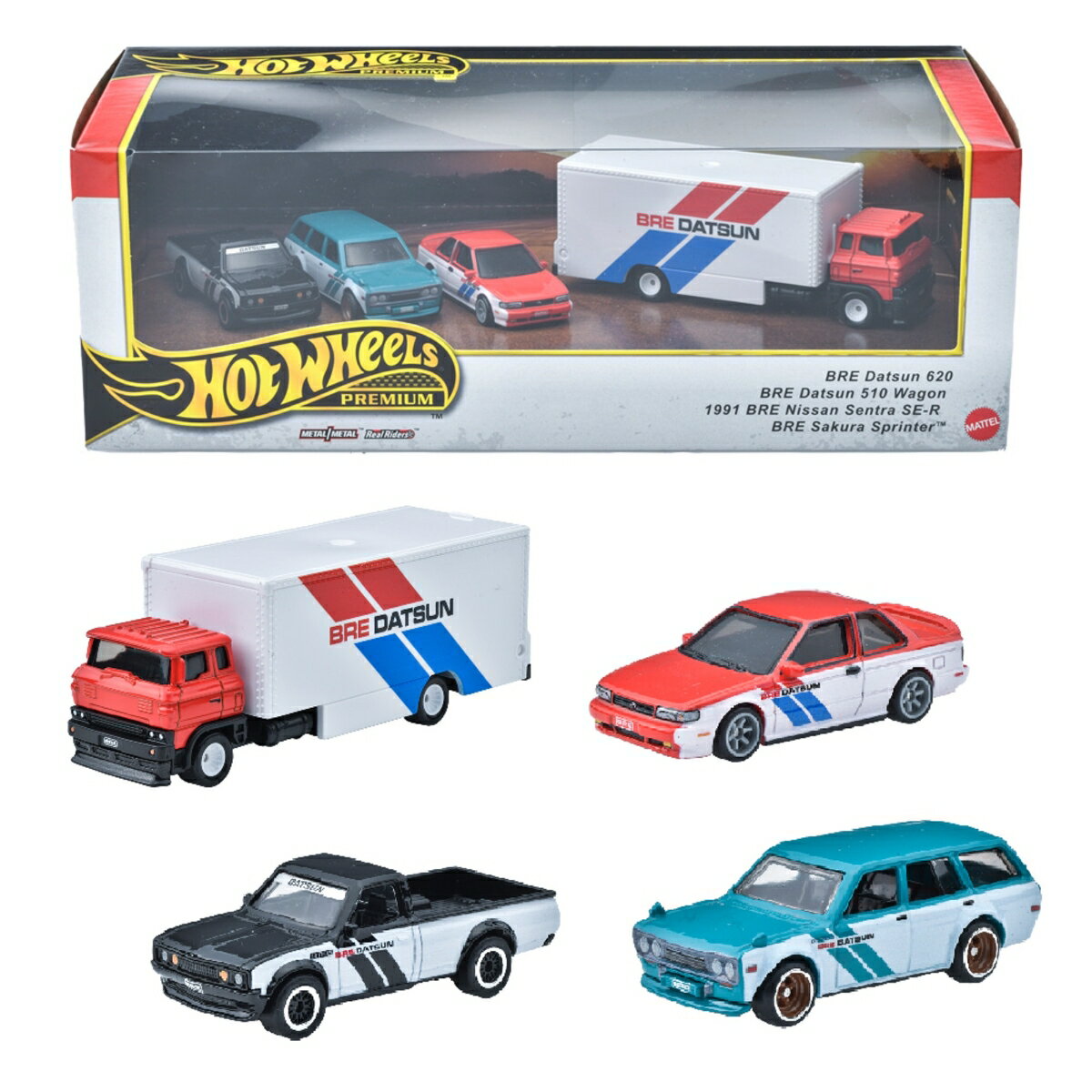 ホットウィール(Hot Wheels) 　プレミアムコレクターセット - BRE ダットサン 乗り物おもちゃ ミニカー 4台 3歳から マルチ HRT52