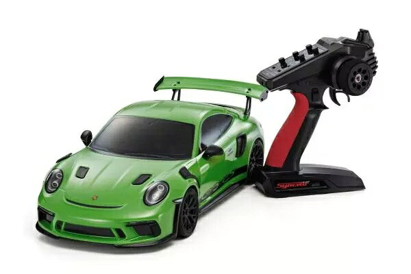 ポルシェを代表するモデルの911シリーズの高性能モデルを電動R/Cカーとして再現！
2018 ポルシェ 911 GT3 RSで走りを優雅に楽しもう

フェーザーMk2シリーズについて
実車のフォルムを実感豊かに再現したボディとの組み合わせで、速い・遅いにとらわれることなく、純粋にR/Cカーの走りを楽しむことを提案するフェーザーMk2シリーズ。
パーツ点数を少なくすることでメンテナンス性を高めた軽量シャシーはシンプルなデザインながら、前後のステフナーや各部に設けた補強リブ、そして使用する材質の変更など細部にわたるブラッシュアップで高い強度と走行に適した剛性を確保。
加えて、極力シンメトリーとなるようなシャシーデザインとしたことで、前後バランスに優れるサスペンションや車格に見合ったパワーソースとの相乗効果によるクセのない素直な操縦性も獲得しています。
そのうえで前後ギヤデフ、オイルダンパー、フルボールベアリングを採用。高い耐久性と耐衝撃性を確保して、ドライバーをしっかりとサポートします。
また、標準装備の0mmオフセットのブレーキディスク型ホイールハブ以外に（+5mm）オフセットのホイールハブを同梱して190mm幅と200mm幅の両ボディに対応するとともに、オプションパーツ（別売）としてホイールベースが260mmのショートメインシャシーとショートセンターシャフトを用意。
これらのパーツを組み替えることによって、付属ボディ以外の1/10スケールボディが搭載可能となります。
しかも、すべてが揃った工場完成のレディセットですので走行用バッテリー、走行用バッテリー用充電器、送信機用電池を別途購入すれば、すぐに走行が楽しめます。

ポイント
●ボディ、ライトベゼル、グリル、バンパー、ミラーを忠実に再現しており、クルマとしての造形はもちろん、細部まで徹底的に作り込んだ“走るディスプレイモデル”とも呼ぶべ気『ULTRA SCALE BODY』から、ボディクリップ不要の『ULTRA SCALE BODY Plus』へ進化。
●ボディマウントは、FAZAR D2と同様のボディマウントシステムを採用。
●ヘッドライトとフロントポジションランプ、テールライトは透明のインジェクションパーツを使用し、ライトバケットには別売の97054 LEDライトユニットシリーズの搭載が可能。フロントはクリア4灯、リヤはクリア4灯のLEDライトユニットを装着することで実車感溢れるボディへと変貌します。（推奨LEDライトユニット：97054-4C×2）
●オールマイティな特性を示すオリジナルセミスリックパターンのロープロファイルタイヤにメッシュホイールを装着。
●送信機用単3乾電池4本、走行用バッテリー、走行用バッテリー用充電器を購入すれば走行可能な工場完成済レディセット。
●駆動部分すべてに駆動ロスを低減するベアリングを装備したフルボールベアリング仕様。
●ステアリングサーボは防水仕様のKS202Wを標準装備。
●ホコリの多いパーキングロットでも信頼性が高い密閉タイプのデフ＆ミッション。
●誰でも扱い易く走りを楽しめるシャフト駆動のフルタイム4WDツーリングシャシーとなっています。
●メッキ仕上げのダミーブレーキディスク、塗装仕上げのブレーキキャリパーを装備してスケール感をアップ。
●各部に六角穴付きボタンビスを使用。確実な締め付けトルクを掛けられ、さらに少ない工具でメンテナンスが可能です。
●モーターマウントはピニオンギヤに応じて取付け穴が開いてるので面倒なバックラッシュ調整が不要。29Tから37Tまで対応。
●各種オプションパーツを装着することで走りのパフォーマンスアップが可能です。

テクニカルデータ
■全長 475.9mm
■全幅 203.5mm（ボディ幅※ミラー除く）
■全高 132.6mm
■ホイールベース 260mm
■トレッド（F／R） 174mm
■タイヤ（F／R） φ66×25mm
■ギヤレシオ 6.54：1
■全備重量 約1,650g
■使用プロポ シンクロKT-231P+
■モーター G14L

キット内容
＜キット内容＞
●R/Cユニット組込み済み工場完成シャシー
●塗装・デカール・組み立て済みボディ
●シンクロKT-231P+送信機
●六角レンチ
●スパナ
●セッティング変更パーツ

走行までに必要なもの
●送信機用単3乾電池4本
●走行用バッテリー
　 推奨：KYOSHO SPEED HOUSE 7.2V 22HV Ni-MHバッテリー 71322B
　　　　 KYOSHO SPEED HOUSE 7.2V 36HV Ni-MHバッテリー 71324B
　　　　 Gens ace LiPo 4000 ストレートパック（60C/7.4V）GAB4202
●走行バッテリー用充電器
　 推奨：KYOSHO SPEED HOUSE C-02B ACピークチャージャー72002B ※Ni-MH専用充電器
　　　　 7.2V NiMH用 USBチャージャー 72204 ※Ni-MH専用充電器
●各種工具

・ホビー系商品についての諸注意
メーカー都合により発売の大幅な延期が発生する可能性がございます。
予約商品についてはメーカーから順次入荷次第の発送となります。メーカー公表の発売日とは異なる場合がございますのでご了承ください。【対象年齢】：