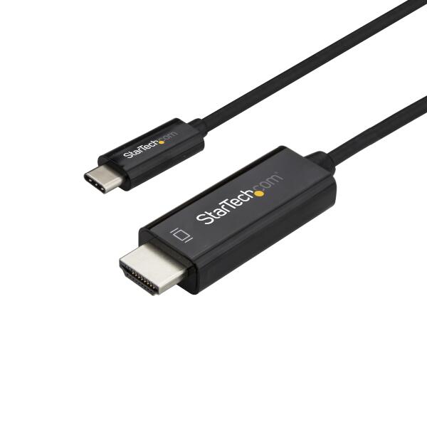 USB-CをHDMIに変換するアダプタケーブル。USB Type-C対応デバイスを直接HDMIモニタ、テレビ、プロジェクタなどに3mの長さで接続できる便利なソリューションです。MacBook、ChromeBook Pixel、Dell XPS モデル13／15など、DP Altモードに対応するUSB-Cデバイスに対応し、Thunderbolt 3ポートとも互換性があります。

【デスク周りを整然と保つアダプタケーブル】
3mのケーブル長で直接接続できるアダプタケーブルは、余分な配線やアダプタを減らし、すっきりと配線することができます。

接続距離がより短い場合は、StarTech.com製 1m USB-C - HDMI ケーブル （CDP2HD1MBNL） および 2m USB-C - HDMI ケーブル （CDP2HD2MBNL） がご利用になれます。設置ニーズに合わせてケーブルの長さが選択可能です。

【驚きの画質を提供】
4K／60Hzモニタ（TV）は、1080pHD画質の4倍という驚きの画質を実現します。このアダプタケーブルは、USB Type-Cに内蔵のビデオ機能を活かし、4K対応ディスプレイにUltra HDの画質を表示します。

また、このアダプタは1080pディスプレイとも下位互換性があります。家庭やオフィスその他で、現在使用中のHD作業環境でも最適なアクセサリとなり、同時に将来的な4K／60Hz導入にも対応可能です。

StarTech.comでは、本製品に3年間保証と無期限無料技術サポートを提供しています。