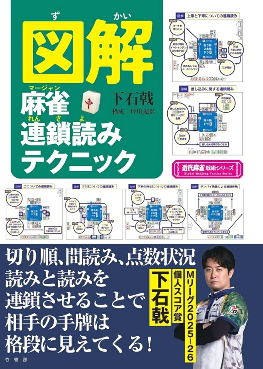 連鎖読みとは、一人の捨て牌だけから手牌を読むのでなく、捨て牌を見た別の相手の対応を見て自分の判断を決めること。つまり、読みと読みを組み合わせ連鎖させること。
それができるのはこの男だけ。
Mリーグ一年目からMVP獲得した下石戟。
麻雀本初の理論、連鎖読みを図解で分かりやすく説明。
君はどこまで連鎖できるか?
 