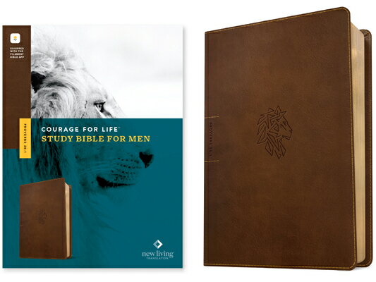 NLT Courage for Life Study Bible Men (Leatherlike, Rustic Brown Lion, Filament Enabled) BIB [ Tyndale ]