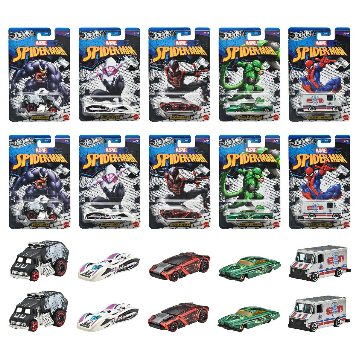 ホットウィール(Hot Wheels)　エンターテイメントテーマ アソート - スパイダーマン 乗り物おもちゃ ミニカー 10台入り BOX販売 3歳から マルチ GDG83-987L