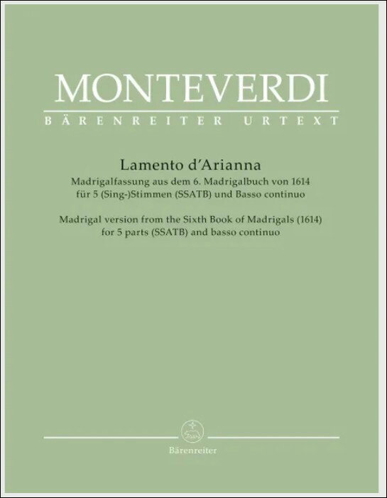 【輸入楽譜】モンテヴェルディ, Claudio: アリアンナの嘆き/通奏低音付混声五部合唱/Schulze ＆ Stangalino編(マドリガル版): 演奏用スコア(序文解説・リブレット（イタリア・ドイツ語訳）・校訂報告付)