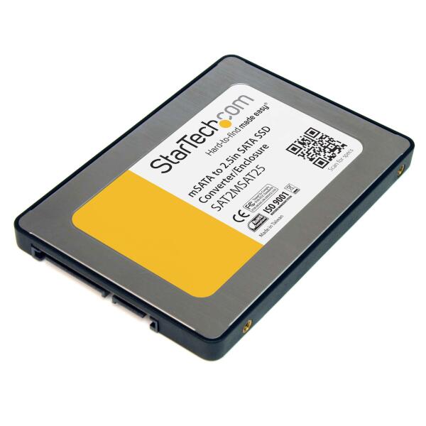 mSATA（Mini SATA） mini-SSDを標準型2.5インチSATA SSDに変換するアダプタケース。2.5インチSATAドライブが使用できる場所ならどこでもMini SATAを使用することができます。

SATA 3.0をサポートしており、対応コントローラと合わせて使用する場合、最大データ転送速度6 Gbpsが可能となり、SATA 3.0 HDDの速度を最大限に引き出しパフォーマンスを向上させることができます。


この変換ケースには、通常の2.5インチHDDが使用するものと同じマウントポイントをすべて備えており、外付けHDDケース、HDDドッキングステーション、デスクトップ／ノートパソコンに装着することができます。また、変換によるボトルネックを発生させないシームレスなデータパススルーを行うユニークな設計を採用しており、mSATAドライブがホストシステム／インターフェースで許される最大速度で動作します。

本製品は、アルミとプラスチックから組み立てられており、StarTech.comでは2年間保証と無期限無料技術サポートを提供しています。