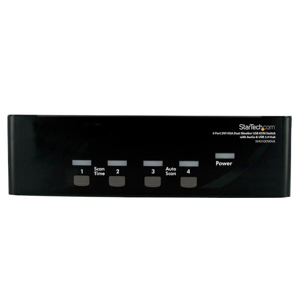 4ポート デュアルディスプレイ（DVI & VGA）対応USB接続KVMスイッチ／PCパソコンCPU切替器（オーディオ対応／USB2.0ハブ付）