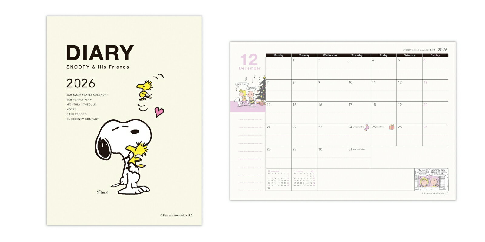 2026 ダイアリー　スヌーピー　A6クリームハグ