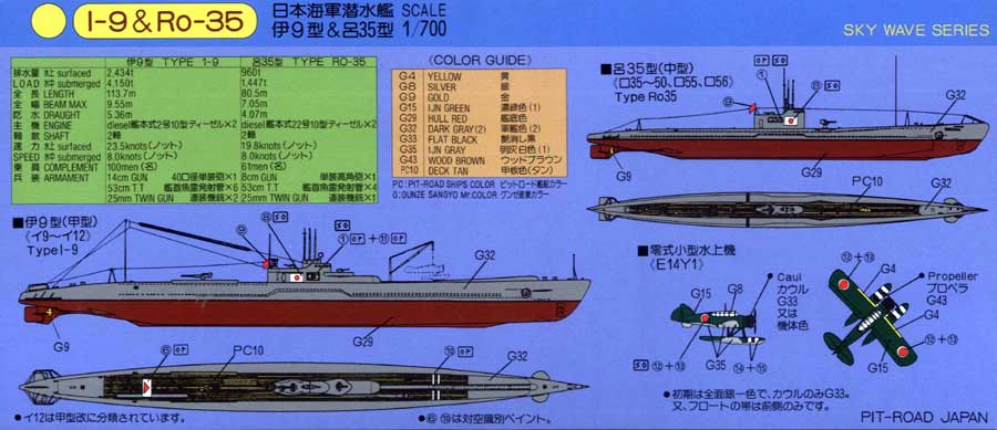 楽天ブックスの1/700 スカイウェーブシリーズ 日本海軍 潜水艦 伊9＆呂35(各1隻入り) 【SPW23】 (プラモデル)｜アングル2