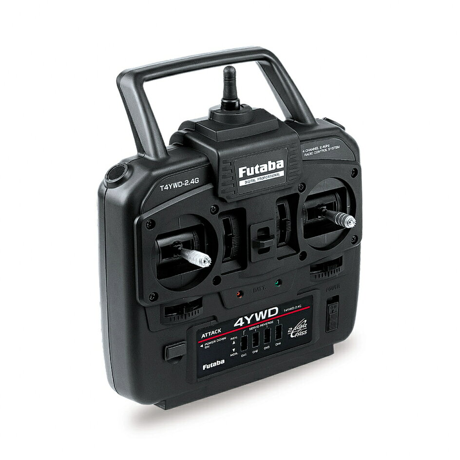 T4YWD
スティック式電動トレーラー専用モデル
★T4YWDは「FHSS」に対応した送信機です。
★R214GF-Eは「S-FHSS」「FHSS」に対応した受信機です。R214GF-Eはアンテナが内蔵しています。

製品特徴
4YWDは電動トレーラーやトラック模型をお求めやすい価格で楽しんでいただけるモデルです。
受信機はアンテナ内蔵タイプをセットしていますので、外観を重視するスケールモデルへの搭載にも最適です。
また、プロポにはギヤBOXコントロール用にシフトゲートを付属しています。

機能・仕様
・4ch FHSS方式受信機 (アンテナ内蔵)
・4ch FHSS方式送信機 (アンテナ内蔵)
・送信機電源：6.0V(乾電池 4本)
・電池残量表示：LED　(2段階)
・サーボリバース
・ノンスリップアジャスタブルレバーヘッド
・シフトゲート付属

・ホビー系商品についての諸注意
メーカー都合により発売の大幅な延期が発生する可能性がございます。
予約商品についてはメーカーから順次入荷次第の発送となります。メーカー公表の発売日とは異なる場合がございますのでご了承ください。【対象年齢】：