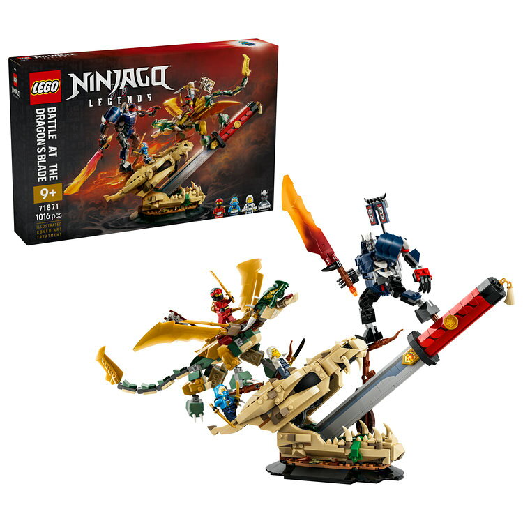 レゴ&reg;ニンジャゴー ドラゴンブレードの戦い 組み立てセット新たな『レゴ&reg;ニンジャゴー レジェンズ 黄昏編』に登場するドラゴンとメカをリアルに再現するモデルをその手で組み立てよう。 ポーズを選ぼうメカスーツとドラゴンフィギュアを、剣が刺さったドラゴンの頭蓋骨の上に立つポーズ2種類、またはスタンドの上に立つポーズ1種類の中から選んで飾ろう。レゴ&reg;ニンジャゴー ドラゴンブレードの戦い   メカとドラゴンのディスプレイモデルドラゴンとオニ・ウォリアーの激しいバトルシーンを組み立てよう。    ニンジャゴー ミニフィギュア4体ジン、ミラ、イヴォ先生、オニ・ウォリアーが付属しています。    ニンジャゴー ファンらしさを飾ろうドラゴンブレードの戦い セットを飾ってみんなの注目を集めよう。  インタラクティブなデジタル版組み立て説明書組み立て手順がひと目でわかるLEGO&reg; Builderアプリを使えば、立体表示されるモデルを拡大・回転させながら組み立て、作業の進行状況を保存できます。 レゴ&reg;ニンジャゴーシリーズのセットを集めよう他のセット（別売り）を組み合わせて冒険の世界を広げ、ニンジャヒーローたちともっと遊ぼう。・ アクションフィギュア - レゴ&reg;ニンジャゴー ドラゴンブレードの戦い（71871）で『ニンジャゴー&reg; レジェンド』に登場するフィギュア2体を組み立てよう
・2体のフィギュアが激突 - ドラゴンの頭蓋骨の上で戦うドラゴンとオニ・ウォリアーのメカスーツの熾烈な争いを再現してみよう
・ 動きのあるディスプレイ - メカスーツとドラゴンのフィギュアは、ドラゴンの頭蓋骨の上に立つ2種類のポーズ、あるいはスタンドの上に立つポーズのいずれかを選んで棚や机の上に飾れます
・ ニンジャゴー&reg;ミニフィギュア4体 - 武器を持ったジン、ミラ、イヴォ先生のミニフィギュアたちが善と悪の戦いで大活躍します
・ お子さま向けギフト - アニメファンへ贈るホリデーシーズンのギフトやお誕生日プレゼントに
・ 楽しい組み立ての世界 - 手順がひと目でわかるLEGO&reg; Builderアプリは、ご家庭にあるセットのデジタルカタログ作りに役立つほか、立体表示されるモデルを拡大・回転して手順を確認しながら組み立てを進め、進行状況を保存できます
・ ニンジャになりきって遊べるおもちゃ - レゴ&reg;ニンジャゴー シリーズには、お気に入りのヒーローとファンタジーアドベンチャーの世界で遊べるセットが種類豊富にそろっています
・ サイズ -（約）高さ29cm × 幅38cm × 長さ24cm／ピース数：1,016
・ レゴデュプロ以外の製品には、小さな部品が入っています。間違って飲み込む危険がありますので、4才未満のお子さまには遊ばせないでください。【対象年齢】：9歳以上【商品サイズ (cm)】(幅×高さ×奥行）：28.2×7.2×43.2