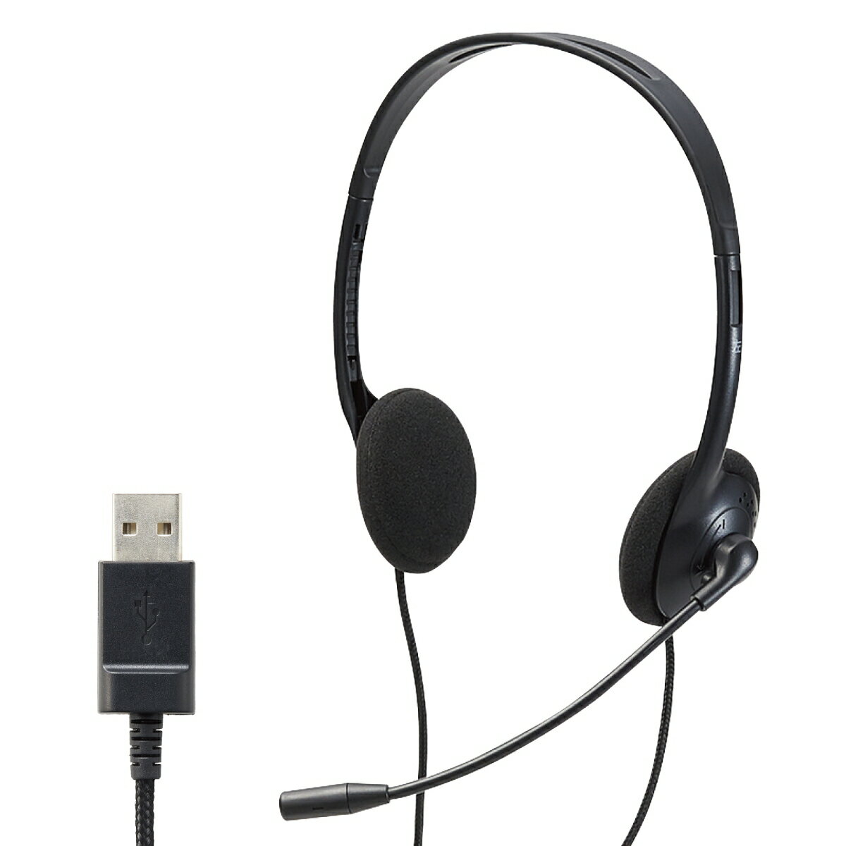 子ども専用ヘッドセット/回転式マイクアーム付き/軽量/両耳/USB/ブラック