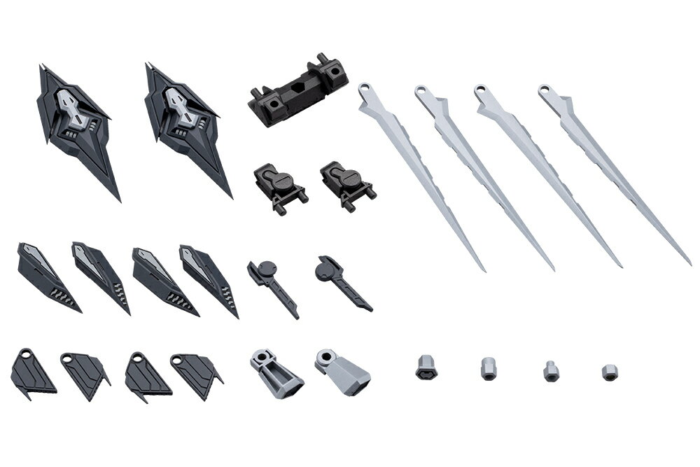 「空を切裂く鋭い翼！背負え、衝撃。スラッシュで魅せる進化形」

ヘヴィウェポンユニットに迫力のある大型スラスターユニットが登場！
ロボットやキャラクタープラモデルに装着可能で、カスタマイズの幅を大きく広げる拡張パーツです。

商品仕様
■キットは「バックパックユニット」と「ウイングスラッシュユニット」の2つのユニットで構成されています。
バックパックユニットには左右に可動アームユニットが搭載されており、ウイングスラッシュユニットを接続することで、フレキシブルな可動を実現します。
■ウイングスラッシュユニットは、標準形態の「クイックモード」から、ブレードパーツを装備した「シャープナーモード」へと組み換えが可能。
戦闘的なシルエットへの変化により、キャラクターの印象を大きく変えることができます。
■シャープナーモード時のテールブレードは3mm穴で接続されており、取り外してカスタマイズパーツとして使用できる他、付属のグリップに接続する事で、片刃長剣として使う事ができます。
■成型色はバックパックユニットがガンメタル、ウイングスラッシュユニットがグレー、テールブレードがシルバーの3色成型になります。

デザイン・設計はフォルムアームズをはじめ、ストライドシリーズやカスタマイズブレードシリーズなど、スタイリッシュなメカデザインでおなじみのsera氏です。

付属品
■バックパックユニット×1
■ウイングスラッシュユニット×2
■テールブレード×4
■片刃長剣用グリップ×2

※画像は開発中のものです。実際の商品とは異なります。また撮影用に塗装されております。

&copy; KOTOBUKIYA

・ホビー系商品についての諸注意
メーカー都合により発売の大幅な延期が発生する可能性がございます。
予約商品についてはメーカーから順次入荷次第の発送となります。メーカー公表の発売日とは異なる場合がございますのでご了承ください。【対象年齢】：15歳以上【商品サイズ (cm)】(幅）：13.5