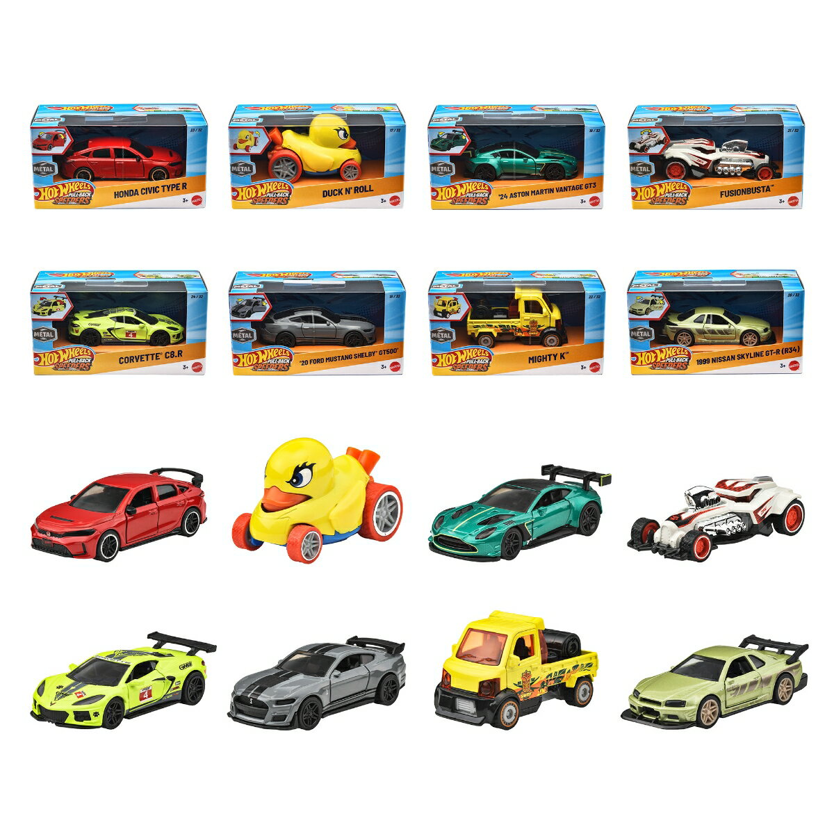 ホットウィール(Hot Wheels)　プルバック アソート 乗り物おもちゃ 1:43スケール ミニカー 8台入り BOX販売 3歳から マルチ HPT04-986R