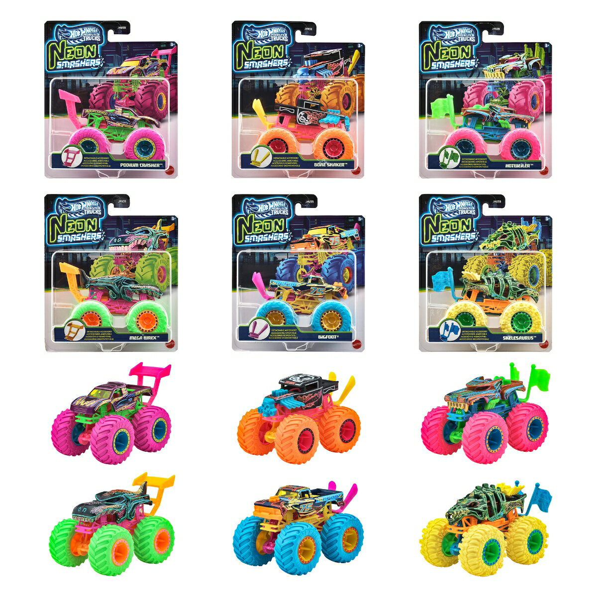 ホットウィール(Hot Wheels)　モンスタートラック ネオンスマッシャーズ アソート 乗り物おもちゃ ミニカー 6台入り BOX販売 3歳から マルチ JMV39-986A