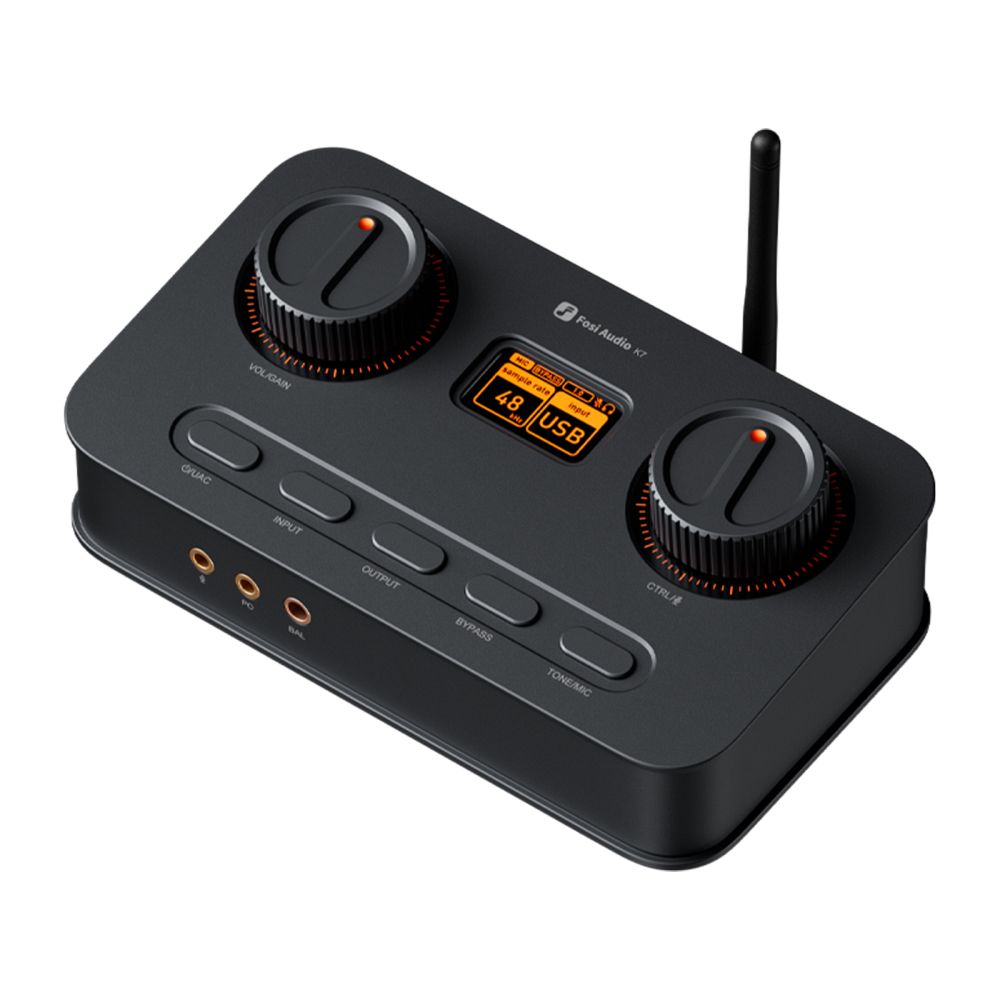 【ゲームと音楽を極める多機能DACアンプ】
K7はHiFiヘッドホンオーディオファンと音楽愛好家の両方のために設計され、デスクトップオーディオシステムを構築するための強力なハブとして機能します。
音楽鑑賞、ゲーム、仕事などあらゆるシーンで優れたパフォーマンスを発揮します。
特にゲームにおいては、足音、落ち葉、銃声などの微細な音も正確にキャプチャでき、敵の位置を素早く判断可能です。
ノイズキャンセリングマイク機能で、オンライン対戦でもクリアな音声を実現します。
多くの一般的なゲーミングサウンドカードでは対応できない高精度なデコード性能により、圧倒的な臨場感と没入感を提供します。

【オーディオマニアグレードのチップセット】
AK4493SEQ DAC、XMOS XU208 USBプロセッサ、TPA6120ヘッドフォンアンプを搭載したK7は、
PCM 384kHz／32ビットおよびDSD256までの高解像度デコードをサポートします。
最大2100mWの出力で、要求の厳しいヘッドフォンを簡単に駆動します。

【包括的な接続性】 
USB-C、同軸、光、Bluetooth aptX HD／LL、3.5mmマイク入力に対応。
PS5、PS5 Pro、Switch、PC、Macなどの幅広いデバイスとの互換性があり、ゲーム、音楽鑑賞、テレワークなどさまざまな用途に柔軟に対応します。
出力端子には4.4mmバランス、3.5mmシングルエンド、RCAを搭載しており、ヘッドフォン、パワードスピーカー、アンプへの接続も簡単に行えます。

【ユーザー中心の設計】 
コンパクトでありながら使いやすい K7 は、2 つの大きなコントロール ノブ、5 つのショートカット ボタン、
人間工学に基づいた快適さを実現する角度付きシャーシを備えています。
高解像度ディスプレイにリアルタイムのステータスが表示され、操作が簡単かつ直感的になります。

【耐久性のあるオールメタル構造】
頑丈なアルミニウム合金で作られたK7は、滑らかなメタリック仕上げと強化された電磁干渉シールドを備えた頑丈で耐摩耗性のあるシャーシを備えています。

◎付属品
・K7本体
・USB-A／C から USB-C へのケーブル
・Bluetooth アンテナ
・12V 電源アダプター
・マイク／オーディオ用 Y スプリッター
・取扱説明書

＜スペック＞
●入力：Bluetooth、COAX、OPT、USB
●出力：3.5mm シングルエンド／4.4mm バランス ヘッドホン出力、RCA
●S／N比：?121dB
●THD＋N：?0.0002％
●ノイズフロア：?6.5μV
●入力電圧：DC 12V