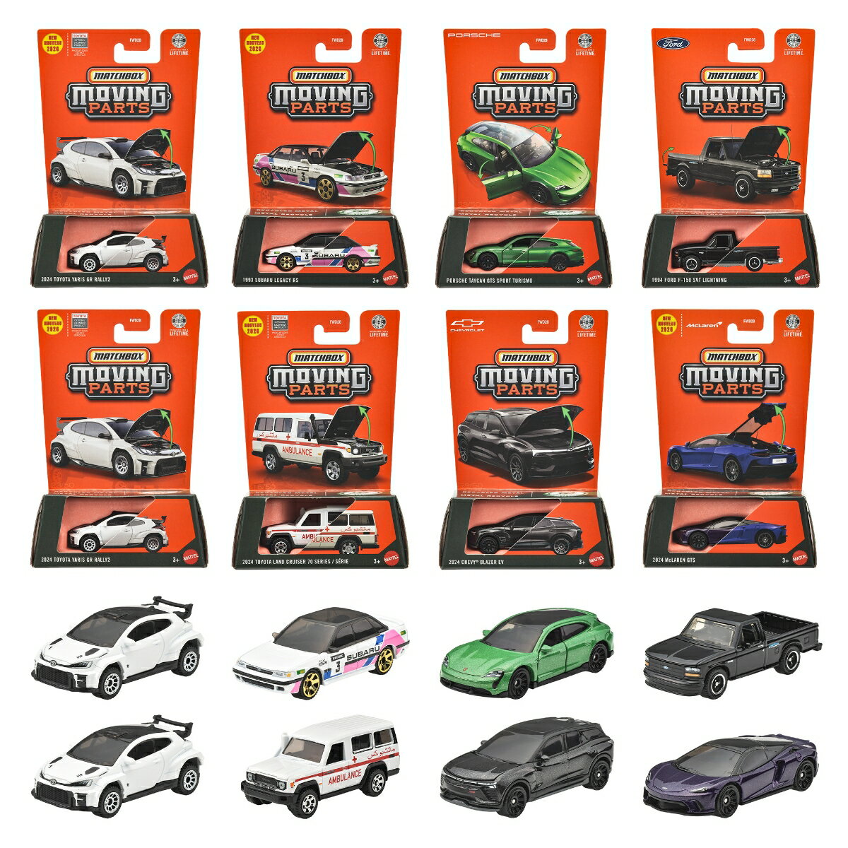 マッチボックス(Matchbox)　ムービングパーツ アソート 乗り物おもちゃミニカー 8台入り BOX販売 3歳から マルチ FWD28-989N