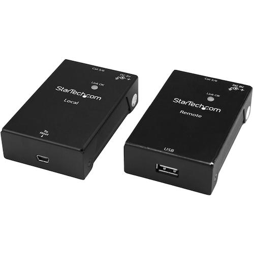 USB機器を自由に配置できるUSB 2.0対応エクステンダ。家庭、オフィス、教室その他、多様な環境で便利に使える製品です。カテゴリ5eまたはカテゴリ6ケーブルを使用し、USB 2.0対応デバイスを最長50m離れたリモートロケーションに配置します。

【手軽に使える延長ソリューション】
これまでのUSB 2.0ケーブルには、4.8mという延長距離の制限がありましたが、このUSBエクステンダはより長い延長距離に対応し、効率的で柔軟なワークスペース設定に役立ちます。

本製品は、さまざまなUSB 2.0デバイスで使用でき、大きなコストもかからない、LANを使用するUSB延長ソリューションです。教室の後ろにウェブカメラを設置したり、オフィスとは別の部屋にプリンタを配置するなど、すべてホストコンピュータから50m離れた距離で対応可能です。

また、受信機につける電源アダプタも付属しているため、外付けハードドライブなど、電力要件が高いUSB機器も使用することができます。

【安心して使える頑丈な筐体】
プラスチック製のUSBエクステンダとは異なり、本製品は丈夫で耐久性に優れたメタル筐体を使用しています。決まった場所に固定する場合でも、または配置場所を頻繁に変える場合でも、必要な場所にUSB機器を接続した状態に保てるため安心です。

【OSに依存せず、旧型デバイスにも対応】
このカテゴリ5/6経由USB 2.0エクステンダは、OS依存性がなく、さまざまなオペレーティングシステムで使用可能です。ドライバやソフトウエアのインストールを行う必要がなく、USB 1.0/1.1対応機器との下位互換性も有しています。

StarTech.comでは、本製品に2年間保証と無期限無料技術サポートを提供しています。