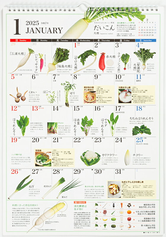 2025年版 1月始まり E561 からだにおいしい 野菜の便利帳カレンダー 高橋書店A3サイズ野菜の便利帳カレンダー