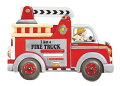 I am a fire engine. The ladder truck reaches high in the sky, the rescue truck carries special tools, and the fire boat fights fires along the shore! Little firefighters will love learning the names of their favorite vehicles and seeing them in action! 
 A book and toy in one!