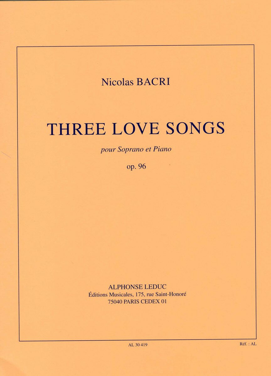 【輸入楽譜】バクリ, Nicolas: 3つのラブソング Op.96(ソプラノ用)/Trans. Tchesnokov