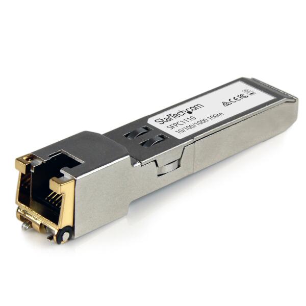 Cisco製SFP-GE-T互換銅製SFPモジュール。Ciscoブランドのスイッチやルーターでの使用を前提に、設計／プログラミング／検証が行われた製品です。銅線ケーブルで最大で100mの距離に対応し、1000BASE-T準拠のネットワークで安定した1GbE（1000Mbps）接続を提供します。技術仕様：最大データ転送レート：1.25Gbpsタイプ：銅線接続タイプ：RJ45コネクタ最大転送距離：100mMTBF：4,655,371時間電力消費：1.3W以下デジタル診断モニタリング（DDM）：非対応ホットスワップに対応し、ネットワークの中断を最小限に留めながら、シームレスなアップグレードと交換が可能な銅製SFPモジュールです。StarTech.comがお届けするSFP製品StarTech.com製のSFPおよびSFP+光トランシーバには、すべてライフタイム保証と無期限無料技術サポート（多言語に対応）が付いています。StarTech.comでは、安定したネットワーク性能の実現に必要な信頼性と利便性を備えたSFPモジュールとSFPダイレクトアタッチケーブル各種を幅広く提供しています。