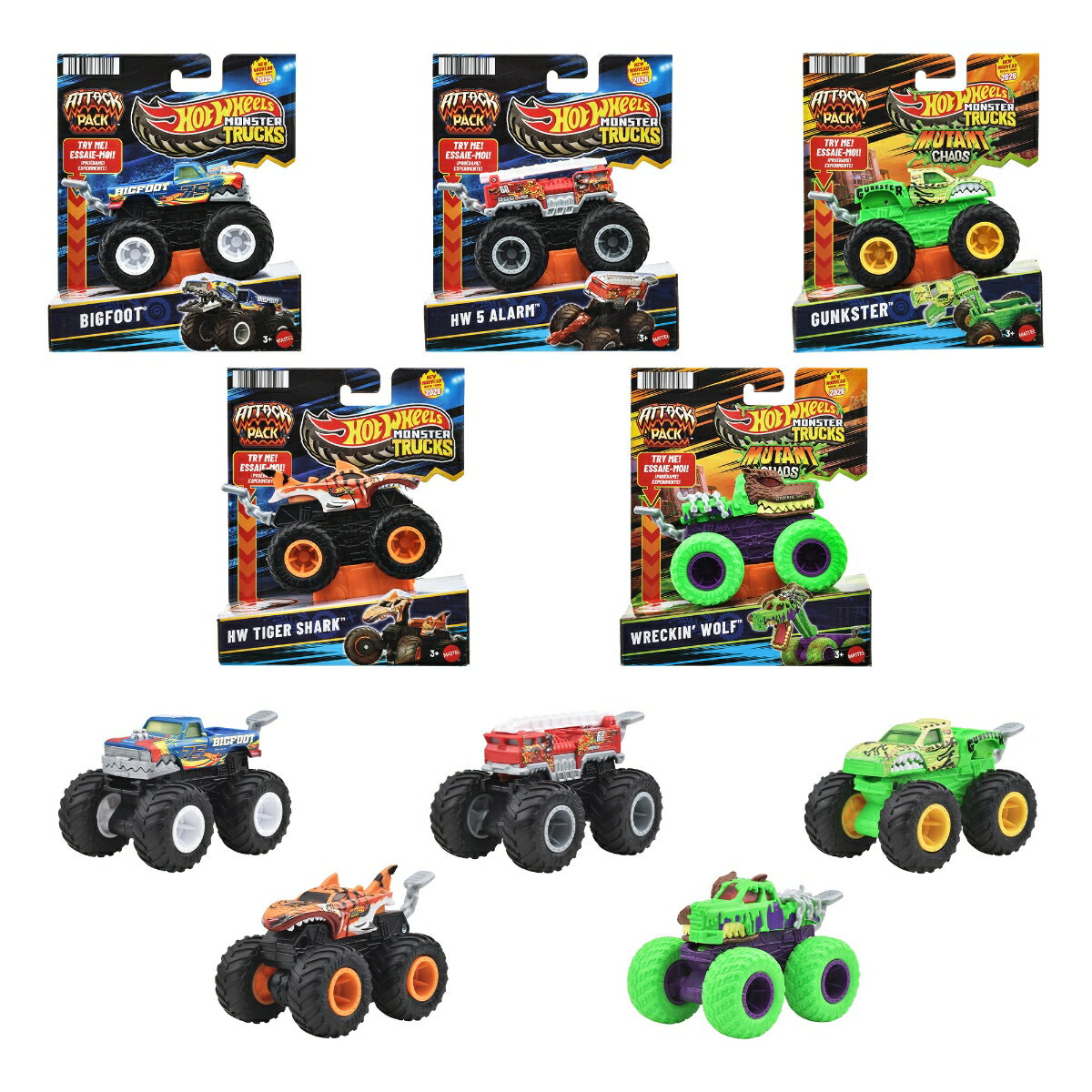 ホットウィール(Hot Wheels)　モンスタートラック アタックパック アソート 乗り物おもちゃ ミニカー 5台入り BOX販売 3歳から マルチ JMK92-986A