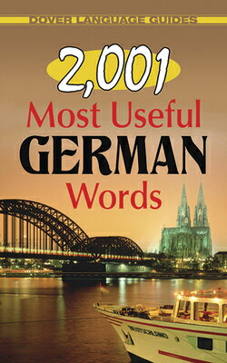 This dictionary-format reference presents the German word, its definition, a sentence in German to show context, and the English translation. Quick reference charts offer tips on vocabulary and grammar and common expressions.