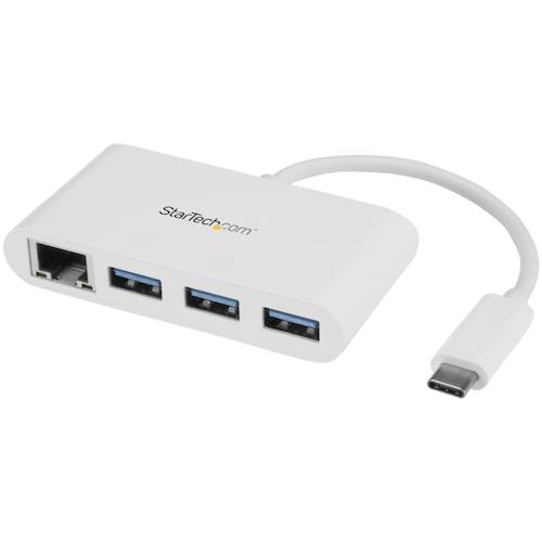 3ポートUSB 3.0ハブ ギガビット有線LANアダプタ搭載 USB Type-C接続 USB 3.0ハブ搭載有線LANアダプタ ホワイト