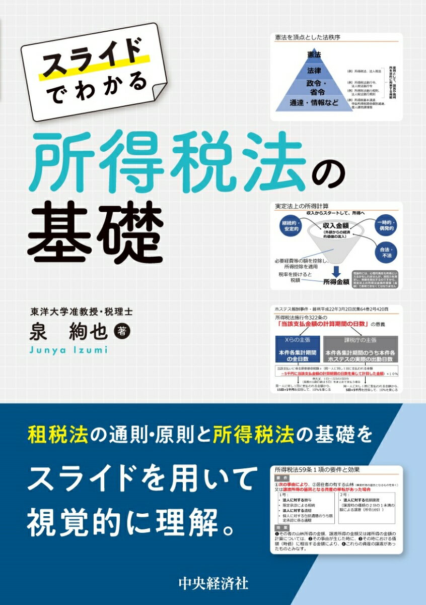 租税法の通則・原則と所得税法の基礎をスライドを用いて視覚的に理解。本書は、租税法の通則や原則、我が国の所得税法に興味を抱いた初学者の方の租税法の入門書です。