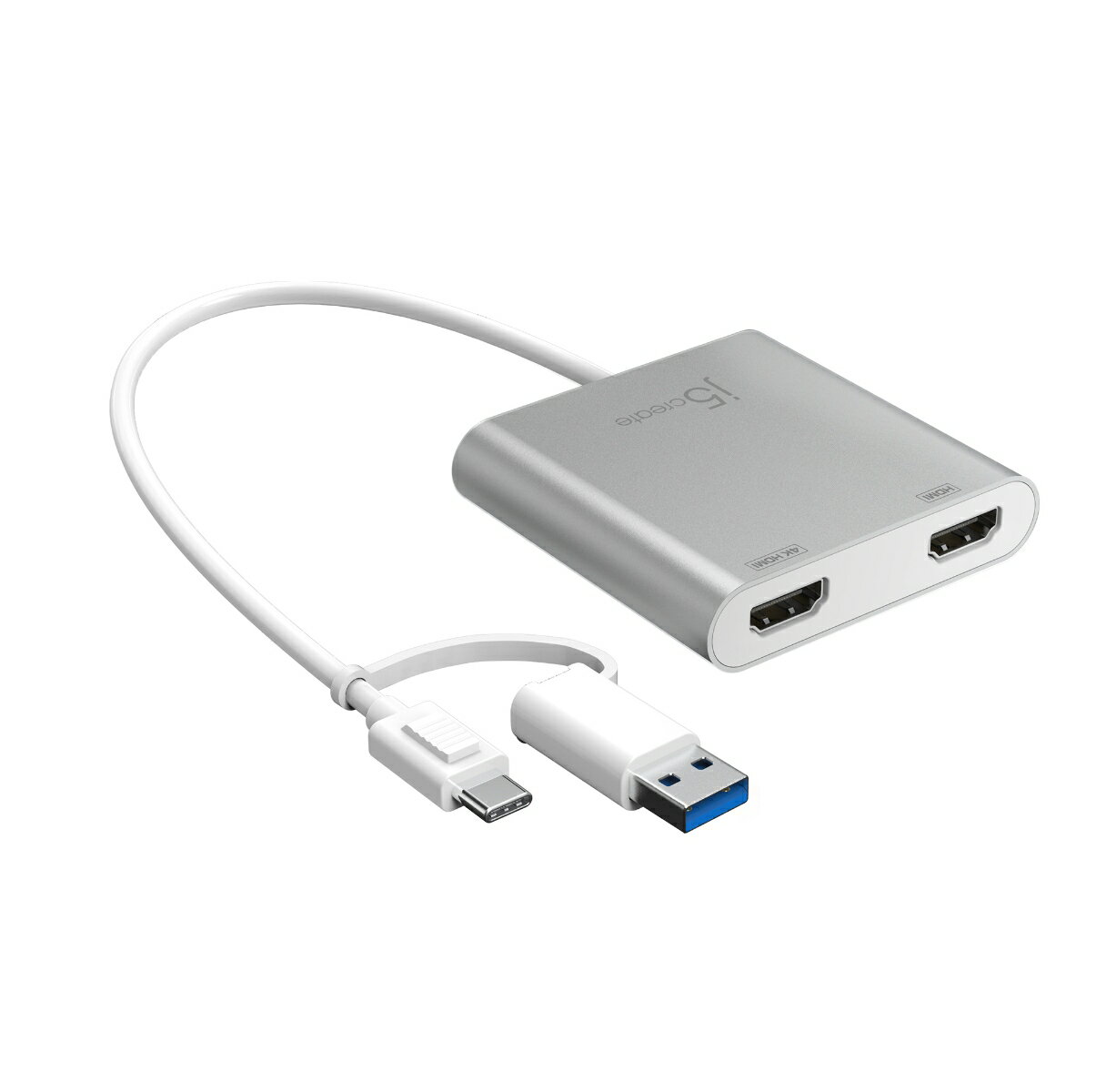 AppleのM1 / M1 Pro / M1 Maxチップ全て対応！パソコンのType-CまたはUSB3.0ポートから4K+2Kデュアルディスプレイを増設することができる変換アダプターです。高解像度4K30Hz+2K60Hzに対応しており、拡張モードでデスクトップ範囲をグッと拡大して作業効率が向上します。USB-Cコネクターに付属のType-A変換アダプターを取り付けるだけでどちらの端子にも接続できます。バスパワー起動別途ACアダプター給電が不要。コンパクトで持ち運びやすいです。Windows及びMacOSに両対応しているので、プライベートや業務用でも最適です。