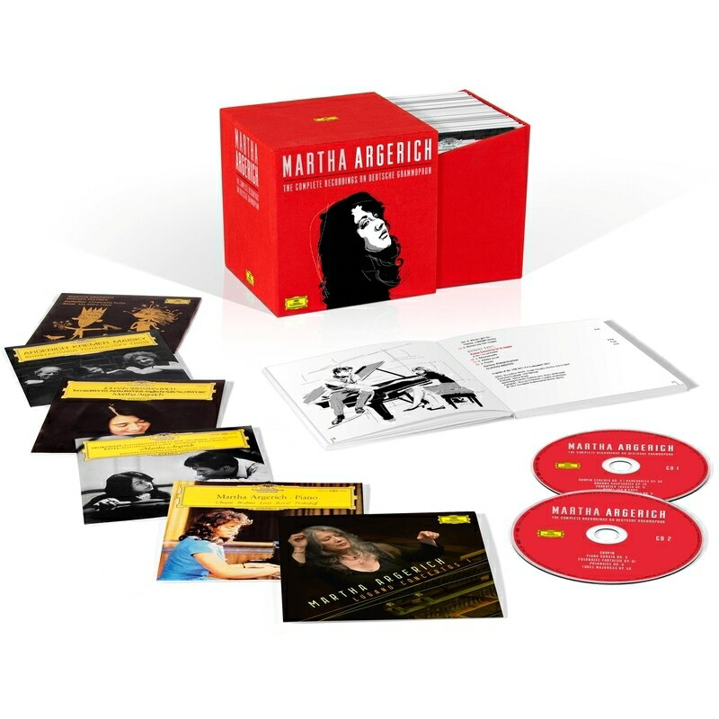 マルタ・アルゲリッチ／ドイツ・グラモフォン録音全集（48CD）

アリゲリッチがDGに録音したアルバムを集大成した限定ボックス
カリスマ・ピアニスト、マルタ・アリゲリッチがDGに録音したアルバムを集大成。1960年のデビュー盤から2014年に至る録音をすべて収録しています。
　DG録音だけでなくフィリップスへの録音、1959年のRIAS音源、ルガーノ音楽祭の録音、最新のバレンボイムとの『春の祭典』まで含まれています。これらのアルバムはいずれもベストセラーを記録した名盤ばかり。
　各ディスクは、オリジナル・ジャケットを使用したデザインの紙ジャケに収納。150ページのブックレットには、トラックリスト、バイオグラフィ、批評家ゲオルク・ヴィルメス氏による書き下ろしライナーノーツ（欧文）、画家フレッド・ミュンツマイアー氏によるアルゲリッチのイラストなどが収められる予定です。（ユニバーサルIMS）


【収録情報】
Disc1
● ショパン：スケルツォ第3番嬰ハ短調
● ブラームス：2つのラプソディ〜第1番ロ短調
● ブラームス：2つのラプソディ〜第2番ト短調
● プロコフィエフ：トッカータ ハ長調
● ラヴェル：水の戯れ
● ショパン：舟歌 嬰ヘ長調
● リスト：ハンガリー狂詩曲第6番変ニ長調

　1960年録音

Disc2
ショパン：
● ピアノ・ソナタ第3番ロ短調 Op.58
● ポロネーズ第7番『幻想』
● ポロネーズ第6番『英雄』
● マズルカ第36番 Op.59-1
● マズルカ第37番 Op.59-2
● マズルカ第38番 Op.59-3

　1967年録音

Disc3
● プロコフィエフ：ピアノ協奏曲第3番ハ長調 Op.26
● ラヴェル：ピアノ協奏曲ト長調

　ベルリン・フィルハーモニー管弦楽団
　クラウディオ・アバド（指揮）
　1967年録音

Disc4
● ショパン：ピアノ協奏曲第1番ホ短調 Op.11
● リスト：ピアノ協奏曲第1番変ホ長調 S.124
　1968年録音

● ラヴェル：ピアノ協奏曲ト長調
　1984年録音

　ロンドン交響楽団
　クラウディオ・アバド（指揮）

Disc5
● チャイコフスキー：ピアノ協奏曲第1番変ロ短調 Op.23
　ロイヤル・フィルハーモニー管弦楽団
　シャルル・デュトワ（指揮）
　1970年録音

● メンデルスゾーン：ヴァイオリンとピアノのための協奏曲ニ短調
　ギドン・クレーメル（ヴァイオリン）
　オルフェウス室内管弦楽団
　1988年録音

Disc6
● リスト：ピアノ・ソナタ ロ短調
● シューマン：ピアノ・ソナタ第2番 Op.22

　1971年録音

Disc7
ショパン：
● ピアノ・ソナタ第2番ロ短調 Op.35『葬送行進曲付き』
● アンダンテ・スピアナートと華麗なる大ポロネーズ Op.22
● スケルツォ第2番変ロ短調 Op.31

　1974年録音

Disc8
ラヴェル：
● 夜のガスパール
● ソナチネ
● 高雅にして感傷的なワルツ

　1974年録音

Disc9
ショパン：
● 24の前奏曲 Op.28
● 前奏曲嬰ハ短調 Op.45
● 前奏曲変イ長調（遺作）

　1977年録音

Disc10
● ストラヴィンスキー：結婚

　クリスティアン・ツィマーマン（ピアノ）
　イギリス・バッハ祝祭合唱団
　イギリス・バッハ祝祭打楽器アンサンブル
　レナード・バーンスタイン（指揮）
　1977年録音

● バルトーク：2台のピアノ、打楽器と管弦楽のための協奏曲 Sz.118

　ネルソン・フレイレ（ピアノ）
　ヤン・ラボルダス（パーカッション）
　ヤン・パストヤンス（パーカッション）
　ロイヤル・コンセルトへボウ管弦楽団
　デイヴィッド・ジンマン（指揮）
　1985年録音（PHILIPS）

Disc11
● バルトーク：2台のピアノと打楽器のためのソナタ Sz.110

　スティーヴン・コワセヴィチ（ピアノ）
　ウィリー・ハウドスワールト（パーカッション）
　ミカエル・デ・ルー（パーカッション）
　1977年録音（PHILIPS）

● モーツァルト：アンダンテと5つの変奏曲ト長調 K.501
● ドビュッシー：白と黒で

Powered by HMV