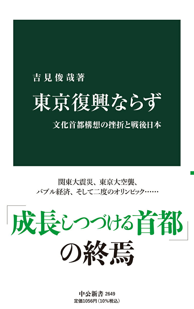 空襲で焼け野原となった東京は、戦災復興、高度経済成長と一九六四年五輪、バブル経済、そして二〇二〇年五輪といった機会のたびに、破壊と大規模開発を繰り返し巨大化してきた。だが、戦後の東京には「文化」を軸とした、現在とは異なる復興の可能性があった…。南原繁や石川栄耀の文化首都構想、丹下健三の「東京計画１９６０」など、さまざまな「幻の東京計画」をたどりながら、東京の失われた未来を構想しなおす。