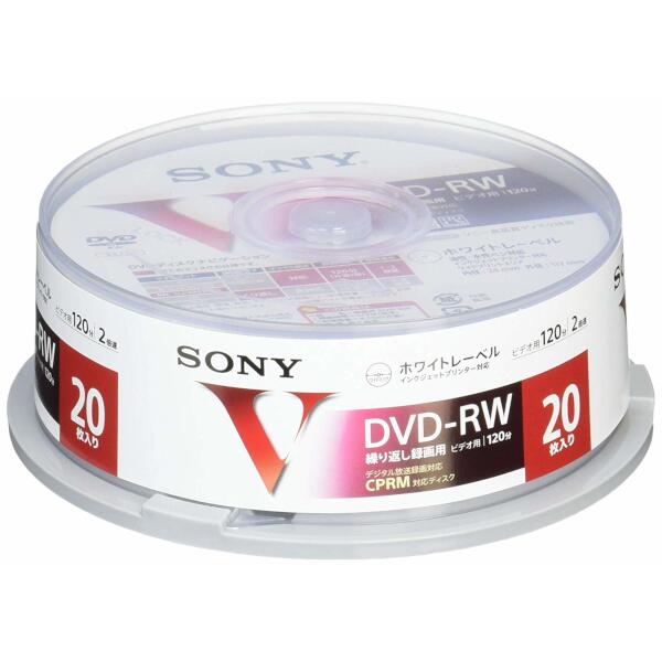 ビデオ用DVD-RW 120分 2倍速 CPRM対応 ホワイトプリンタブル 20枚スピンドル
