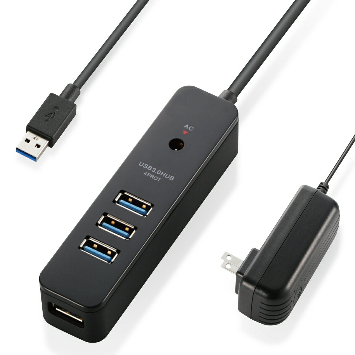 USBHUB3.0/セルフパワー/マグネット/4ポート/ブラック
