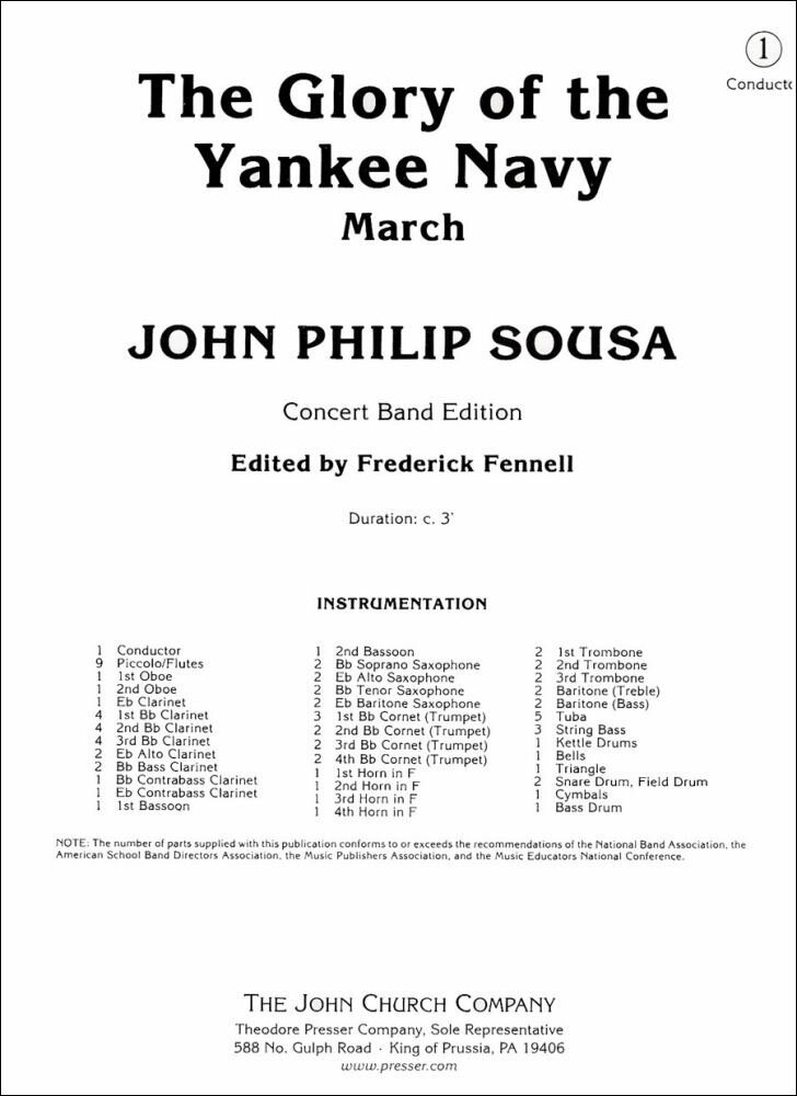 【輸入楽譜】スーザ, John Philip: 行進曲「ヤンキー海軍の栄光」/フェネル編: スコアとパート譜セット