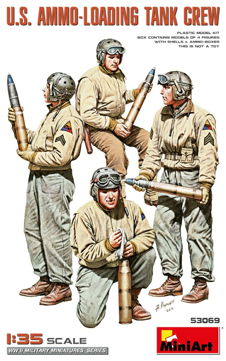 MA53069
米軍 弾薬装填戦車乗組員 2ndエディション
このセットは、弾薬の装填作業中の米軍戦車兵を再現しています。
自然な作業ポーズをとっているため、装甲車両、補給、整備のジオラマに最適です。
・フィギュア4体入
・戦車用弾薬（砲弾）付属
・弾薬箱付属

・ホビー系商品についての諸注意
メーカー都合により発売の大幅な延期が発生する可能性がございます。
予約商品についてはメーカーから順次入荷次第の発送となります。メーカー公表の発売日とは異なる場合がございますのでご了承ください。【対象年齢】：