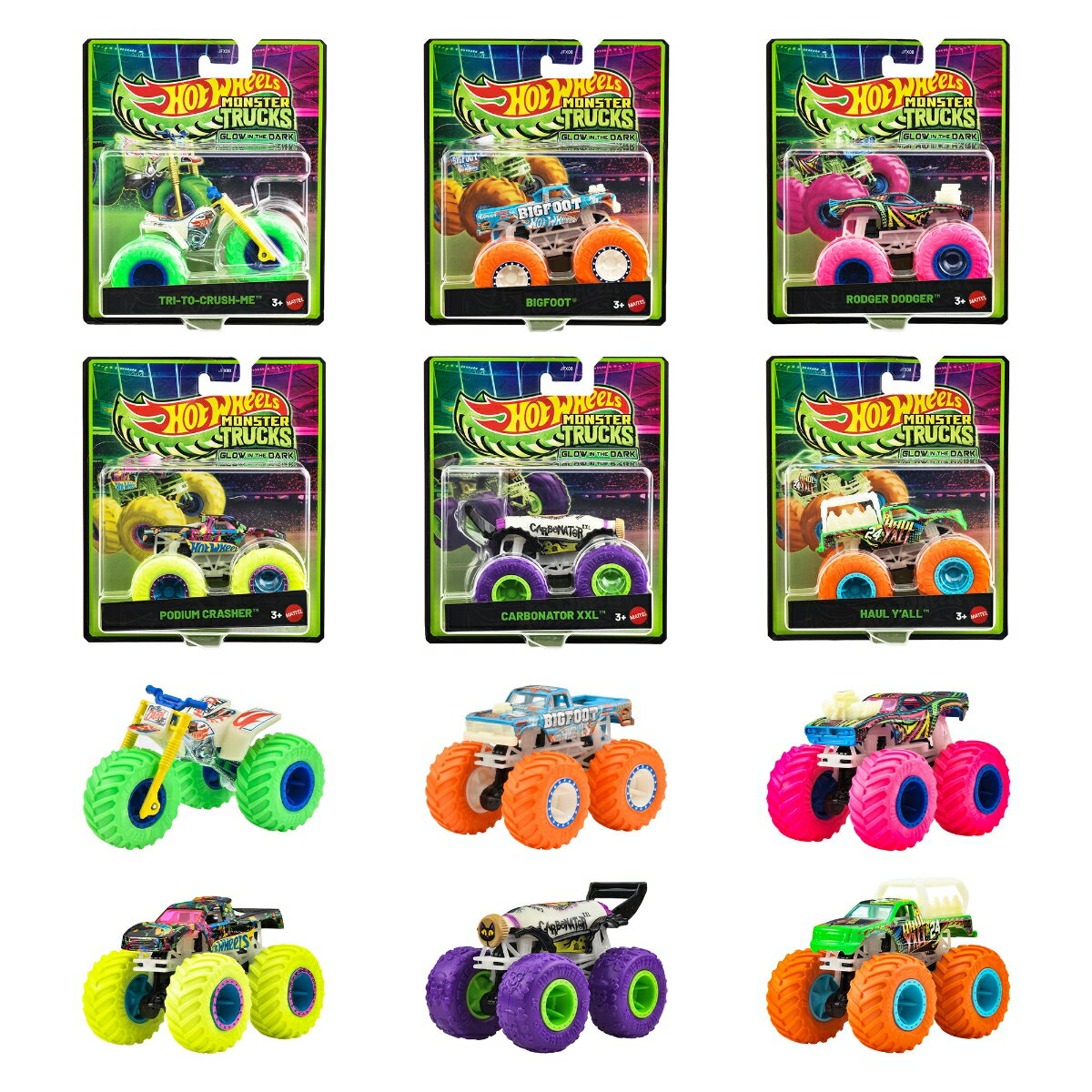 ホットウィール(Hot Wheels)　光る！モンスタートラック アソート 乗り物おもちゃ ミニカー 6台入り BOX販売 3歳から マルチ JFX08-986G