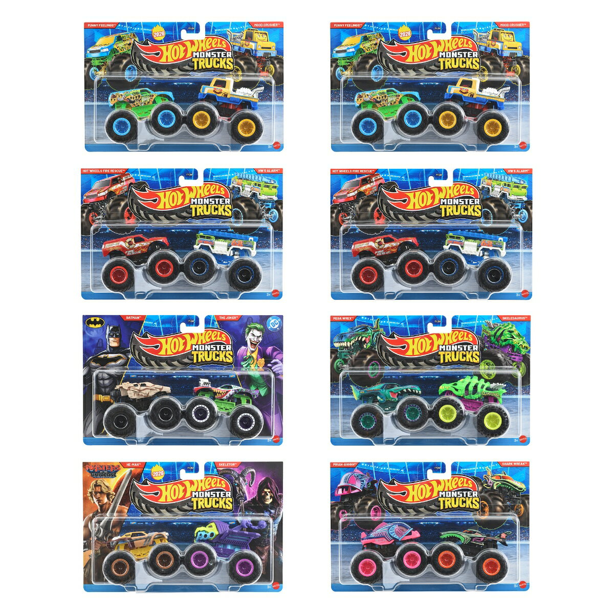 ホットウィール(Hot Wheels)　モンスタートラック 1:64 2パック アソート 乗り物おもちゃ ミニカー 2台組×8セット入り BOX販売 3歳から マルチ FYJ64-987C