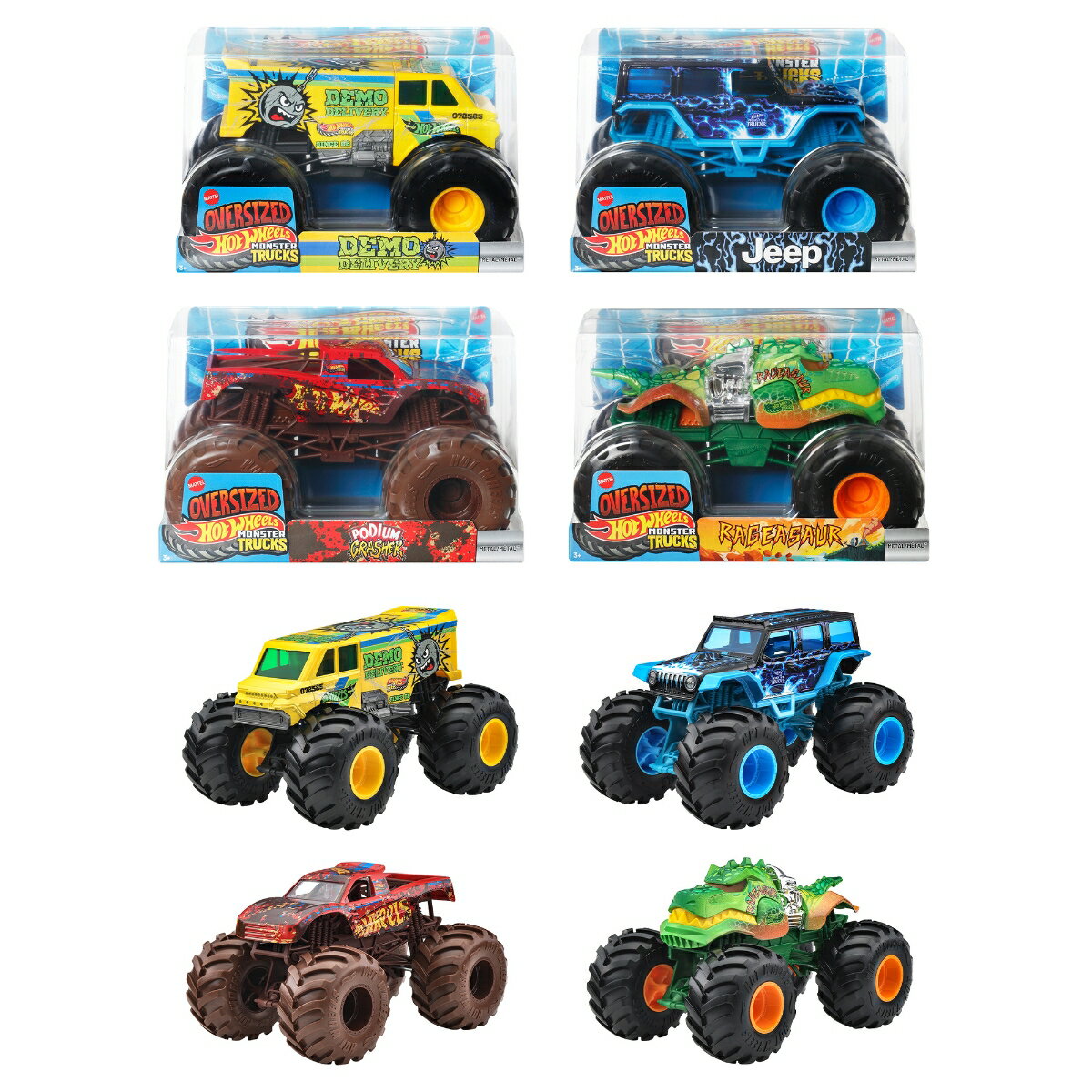 ホットウィール(Hot Wheels)　モンスタートラック ビッグサイズ アソート 乗り物おもちゃ 1:24　ミニカー 4台入り BOX販売 3歳から マルチ FYJ83-989F