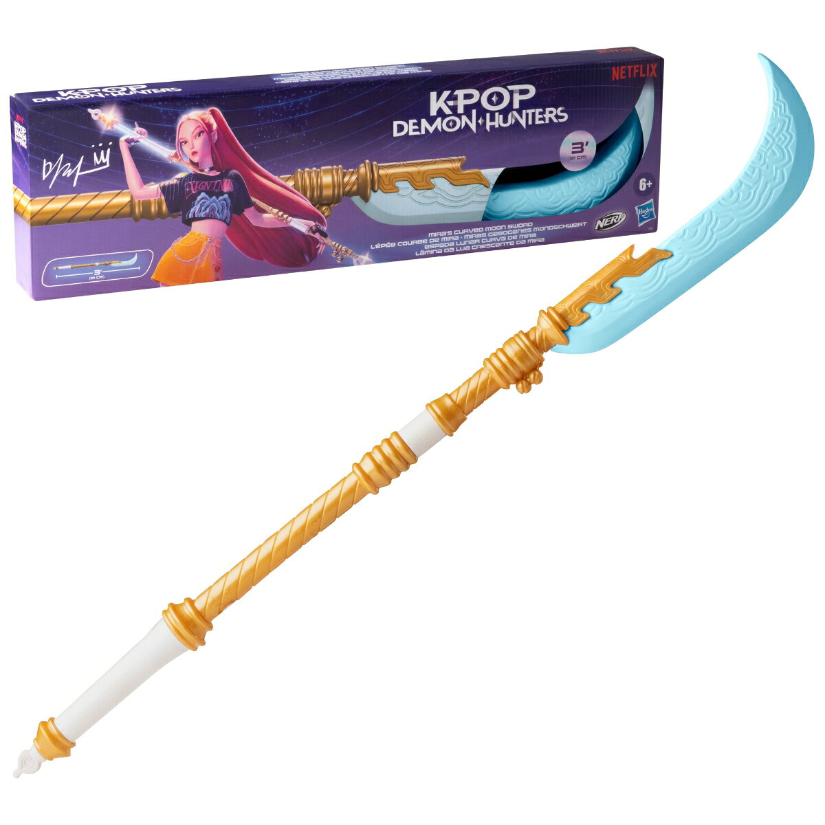 KPOP DEMON HUNTERS　ハズブロ（Hasbro）ナーフ K-POPガールズ! デーモン・ハンターズ　ミラのカーブムーンソード、ナーフ、ソード、約92cm、6才以上、子供向けおもちゃ、ギフト、Netflixアニメ映画にインスパイア G4789 正規品