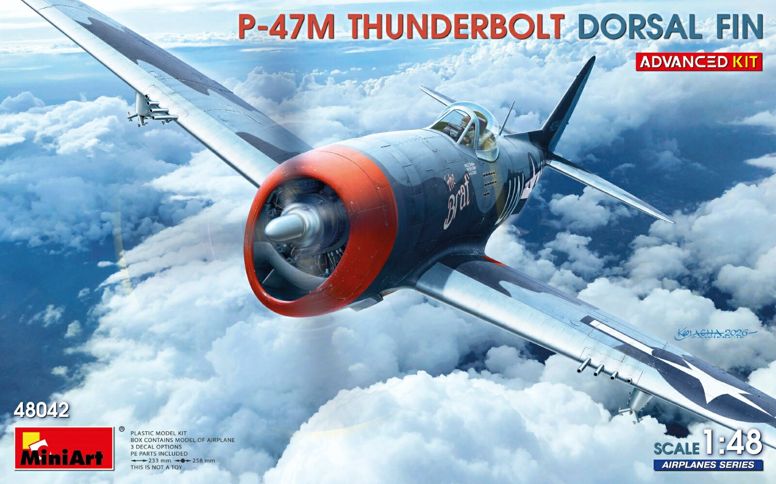 MA48042 P-47M サンダーボルト ドーサルフィン　アドバンスドキット
「P-47M サンダーボルト ドーサルフィン」は、サンダーボルトの戦後期開発型の一つです。
このモデルは、サンダーボルトの力強い外観をリベットやパネルディテールにこだわって再現しています。
デカールにより3種類の形態を選択可能。
クオリティにこだわったアドバンスドキット

・ホビー系商品についての諸注意
メーカー都合により発売の大幅な延期が発生する可能性がございます。
予約商品についてはメーカーから順次入荷次第の発送となります。メーカー公表の発売日とは異なる場合がございますのでご了承ください。【対象年齢】：