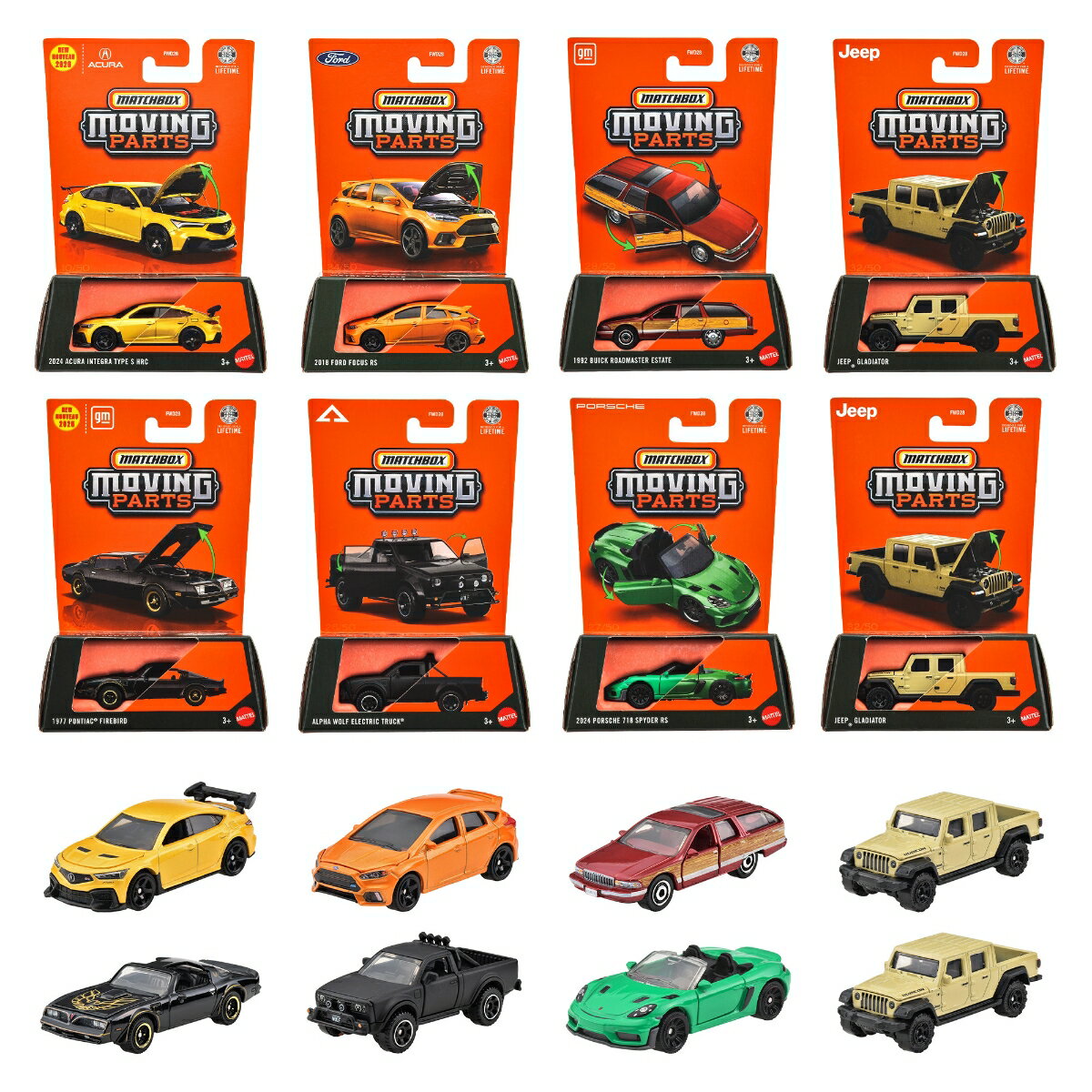 マッチボックス(Matchbox) 　ムービングパーツ　アソート 乗り物おもちゃ ミニカー 8台入り BOX販売 3歳から マルチ FWD28-989M