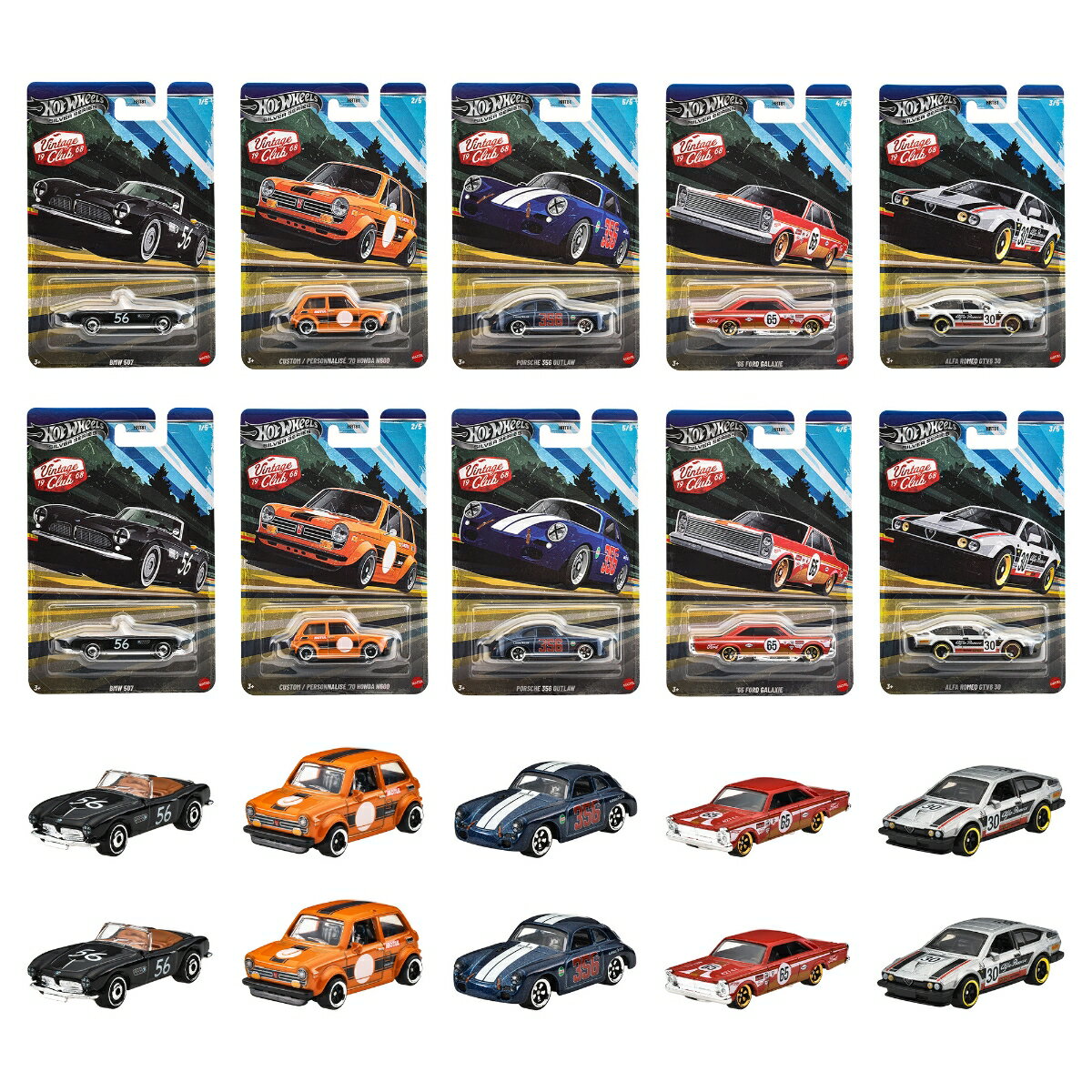 ホットウィール(Hot Wheels)　ヴィンテージ アソート - ヴィンテージ グランプリ 乗り物おもちゃ ミニカー 10台入り BOX販売 3歳から マルチ HRT81-986J
