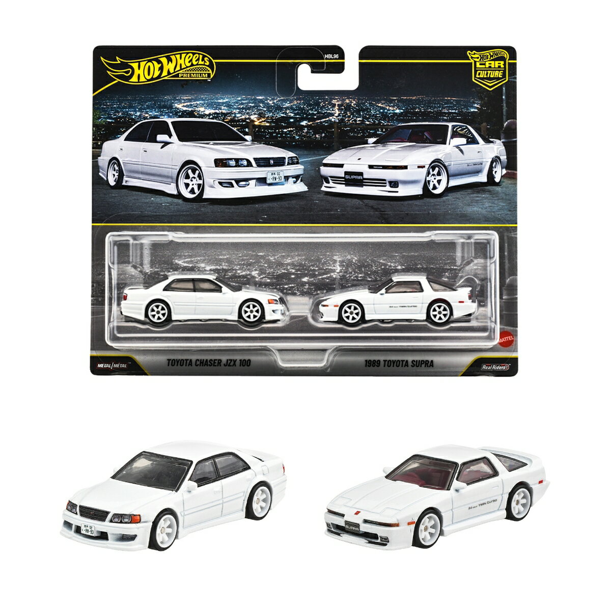 ホットウィール(Hot Wheels)　プレミアム2パック トヨタ チェイサー JZX 100 / 1989 トヨタ スープラ 乗り物おもちゃ ミニカー 3歳から ホワイト JHW57