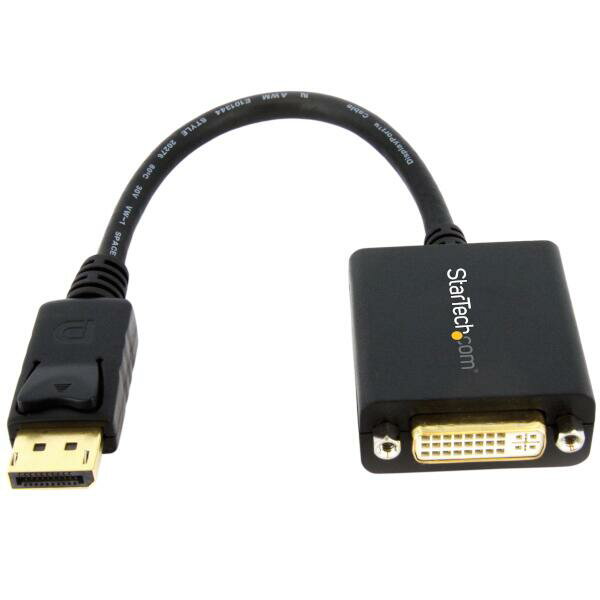 DisplayPort (オス)-DVI (メス) 変換アダプタ 黒 ディスプレイポート/ DP-DVI-I (29ピン) シングルリンク変換ケーブル 1920x1200 ブラック