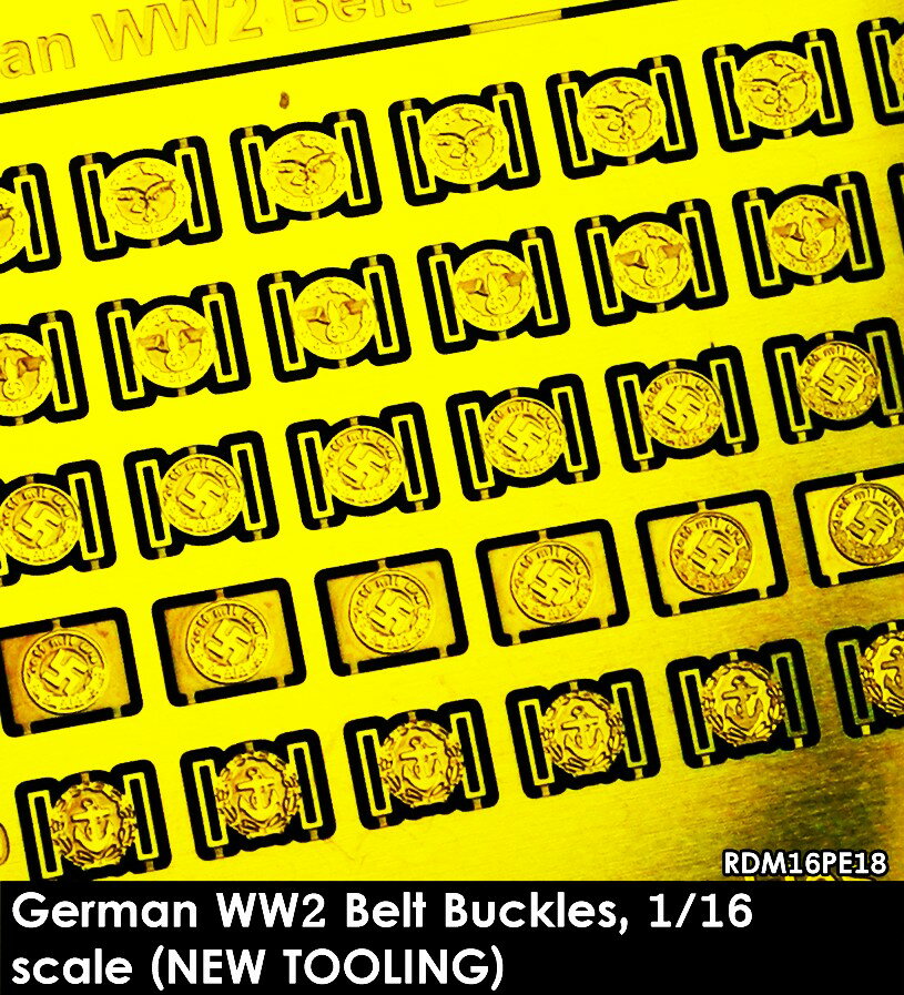 1/16 WWII ドイツ ベルトバックルセット(国防軍/武装親衛隊/警察/国家労働奉仕団/突撃隊/海軍/空軍など用) 【RDM16PE18】 (プラモデル)