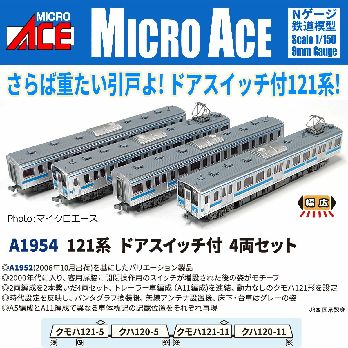121系 ドアスイッチ付 4両セット 【A1954】 (鉄道模型 Nゲージ)...