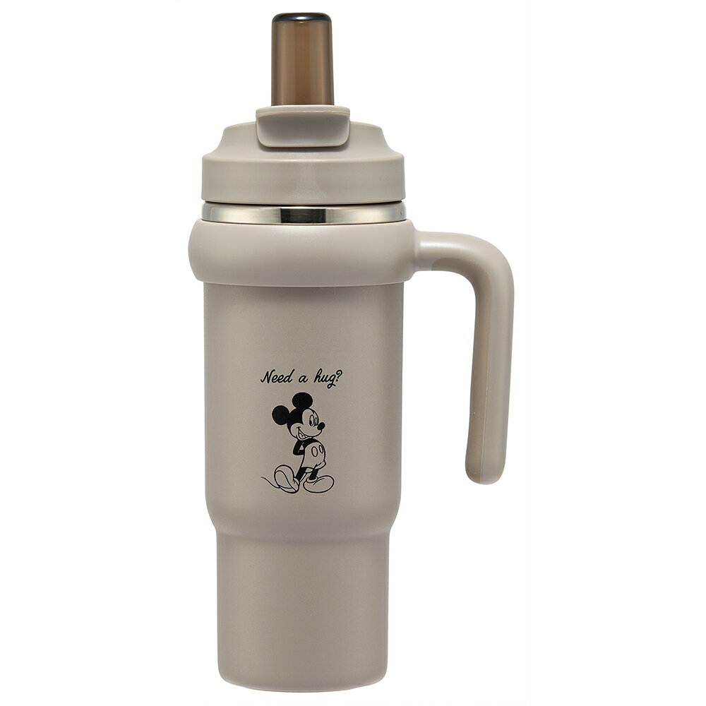 ディズニー ミッキー シンプルロゴ 大型水筒 キャラクター ハンドル付 ストロー 大型タンブラー 830ml