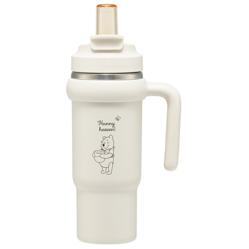 ディズニー くまのプーさん シンプルロゴ 大型水筒 キャラクター ハンドル付 ストロー 大型タンブラー 830ml